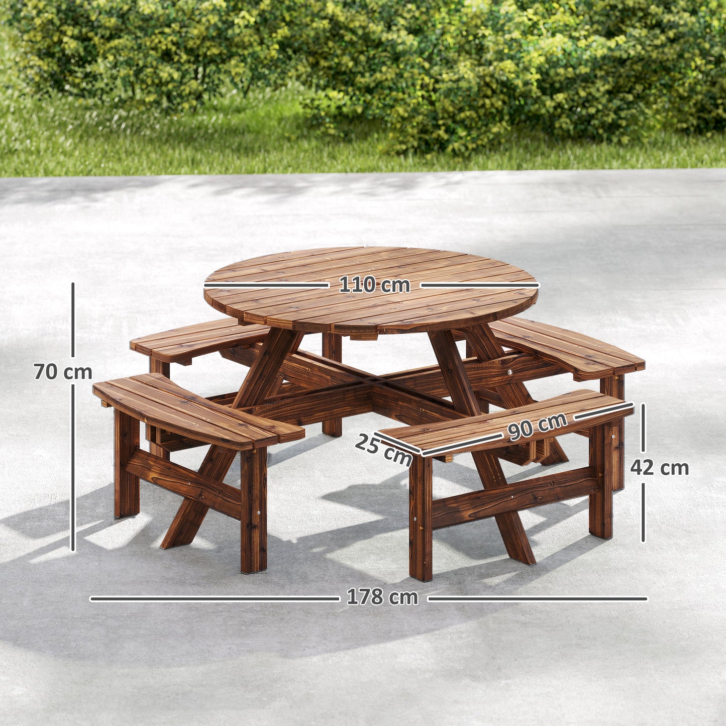 Wooden Garden Dining Set with Parasol Hole for Outdoor, Tan