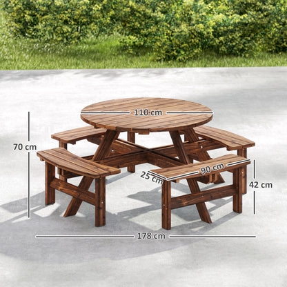 Wooden Garden Dining Set with Parasol Hole for Outdoor, Tan