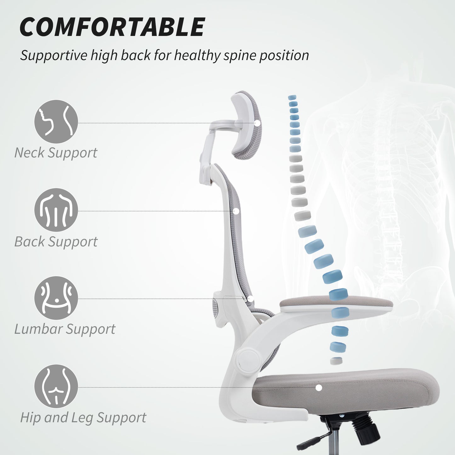 High Back Mesh Computer Desk Chair with Lumbar Support, Grey