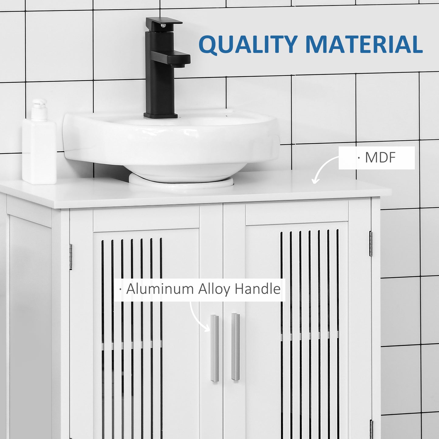 Bathroom Pedestal Under Sink Cabinet with Storage Shelf, 2 Doors, White