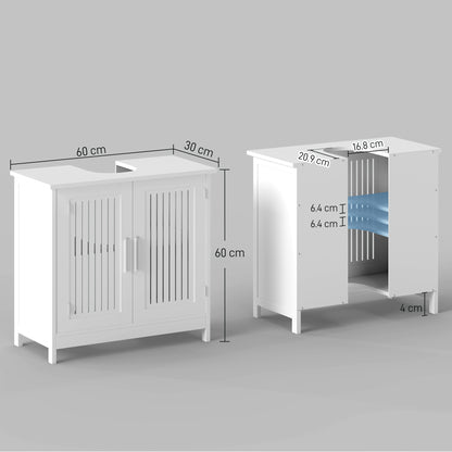 Bathroom Pedestal Under Sink Cabinet with Storage Shelf, 2 Doors, White