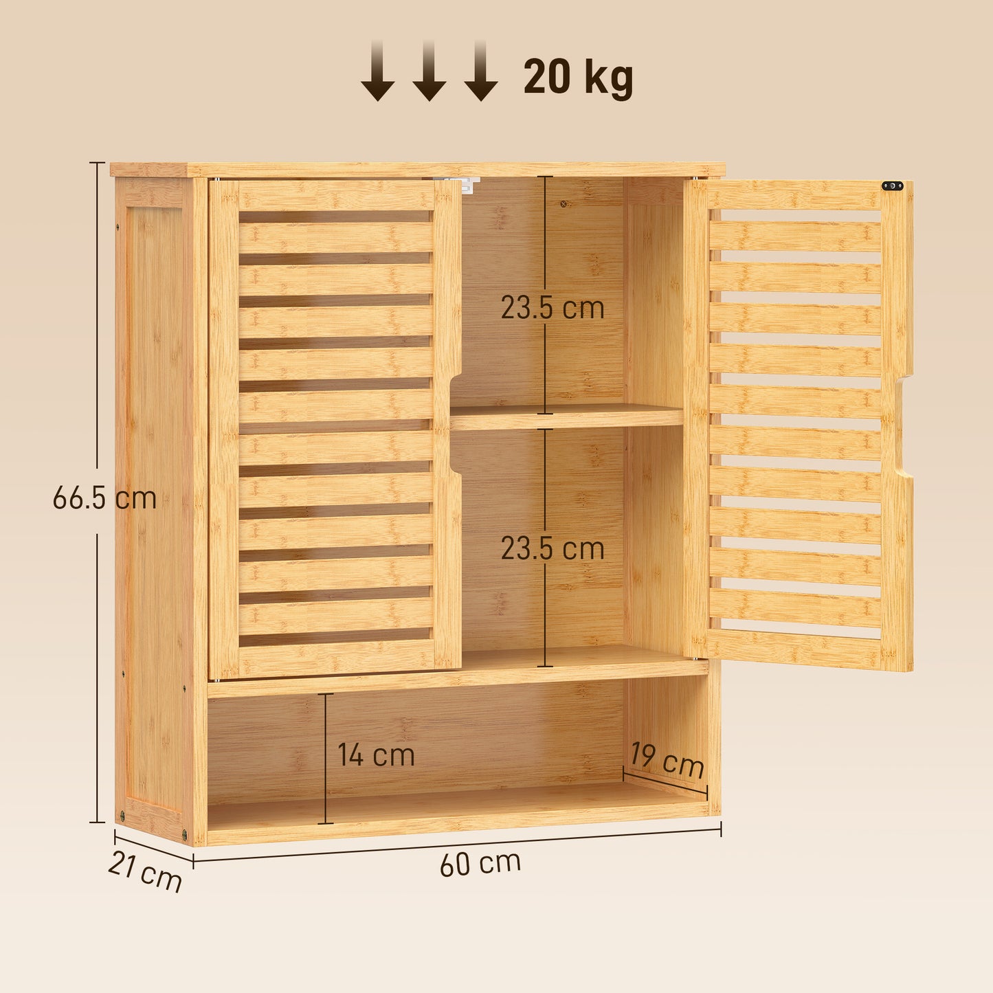 Wall Mounted Bathroom Cabinet with 2 Louvered Doors, Open Shelf