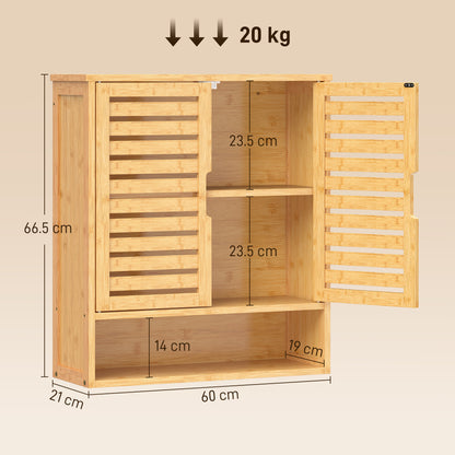 Wall Mounted Bathroom Cabinet with 2 Louvered Doors, Open Shelf