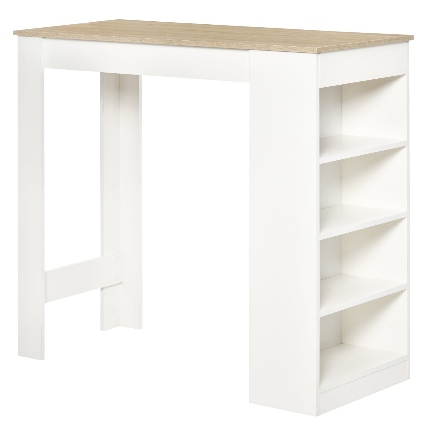 Bar Table Coffee Table Kitchen Dining Table with 4-Tier Shelf Natural