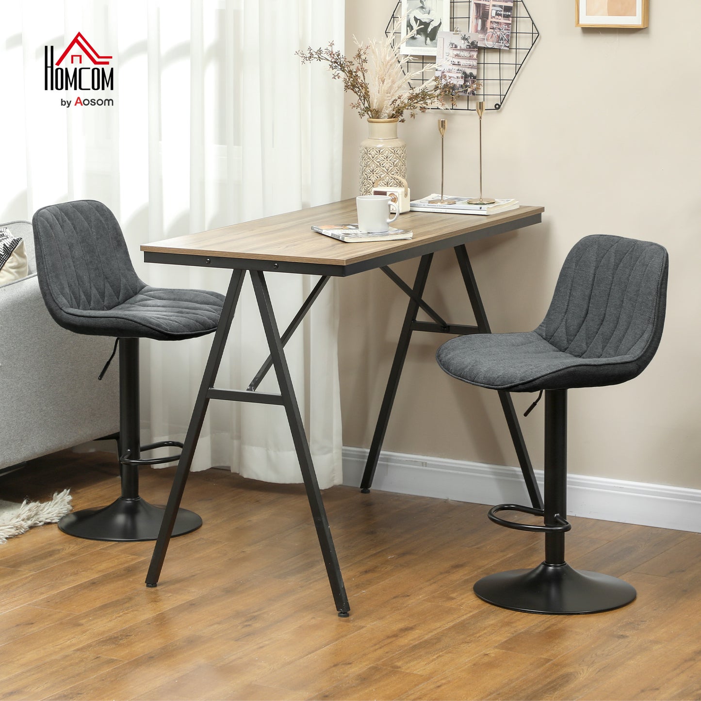 Bar Stools Set of 2, Modern Armless Bar Chairs, Charcoal Grey