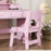 Kids Dressing Table Set w/ Stool, Mirror, Drawers - Pink