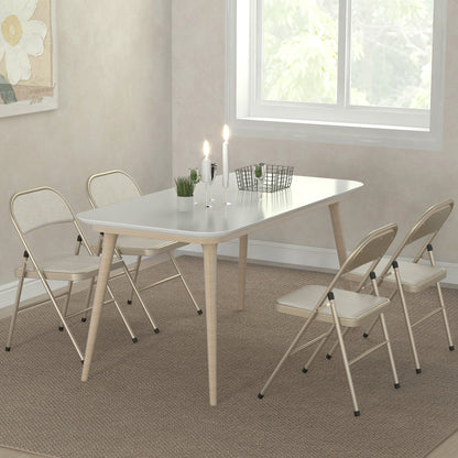 4 Pack Linen-Look Padded Folding Chairs with Cushioned Seat Beige