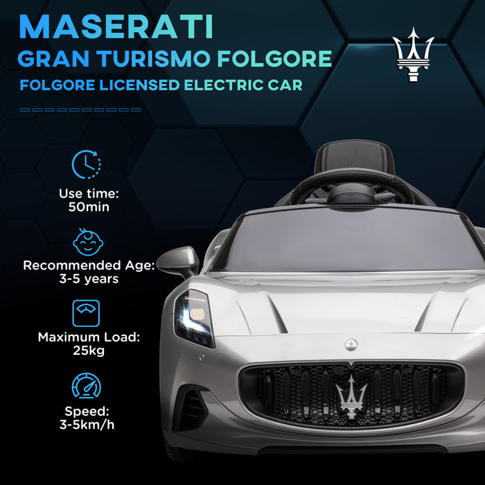 12V Maserati Gran Turismo Folgore Lincesed Kids Electric Car, Grey