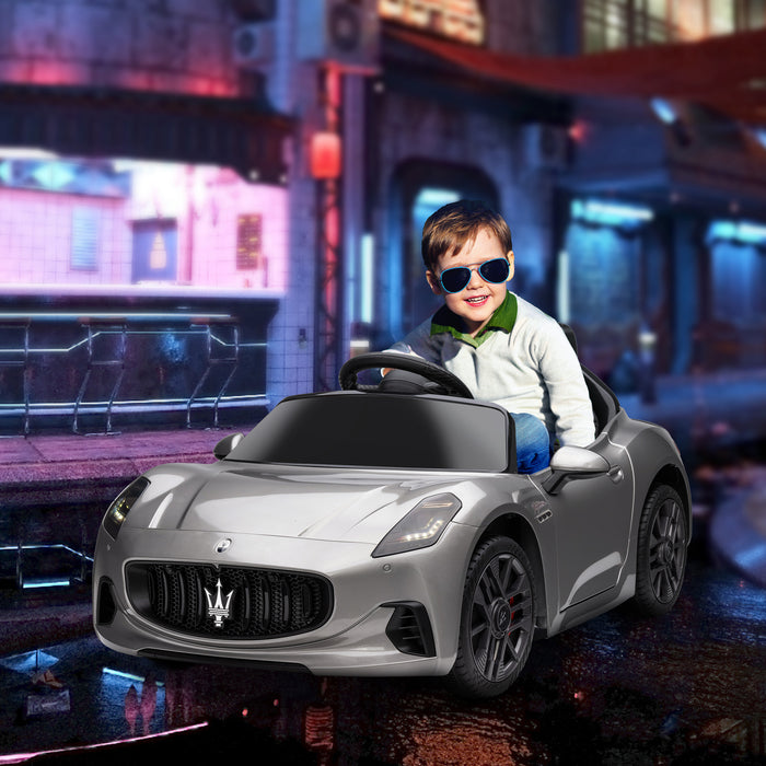 12V Maserati Gran Turismo Folgore Lincesed Kids Electric Car, Grey