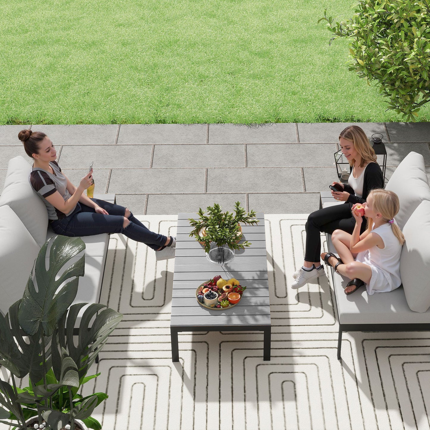 4 Seater Garden L Shaped Corner Sofa Set with Removable Thick Cushions Grey
