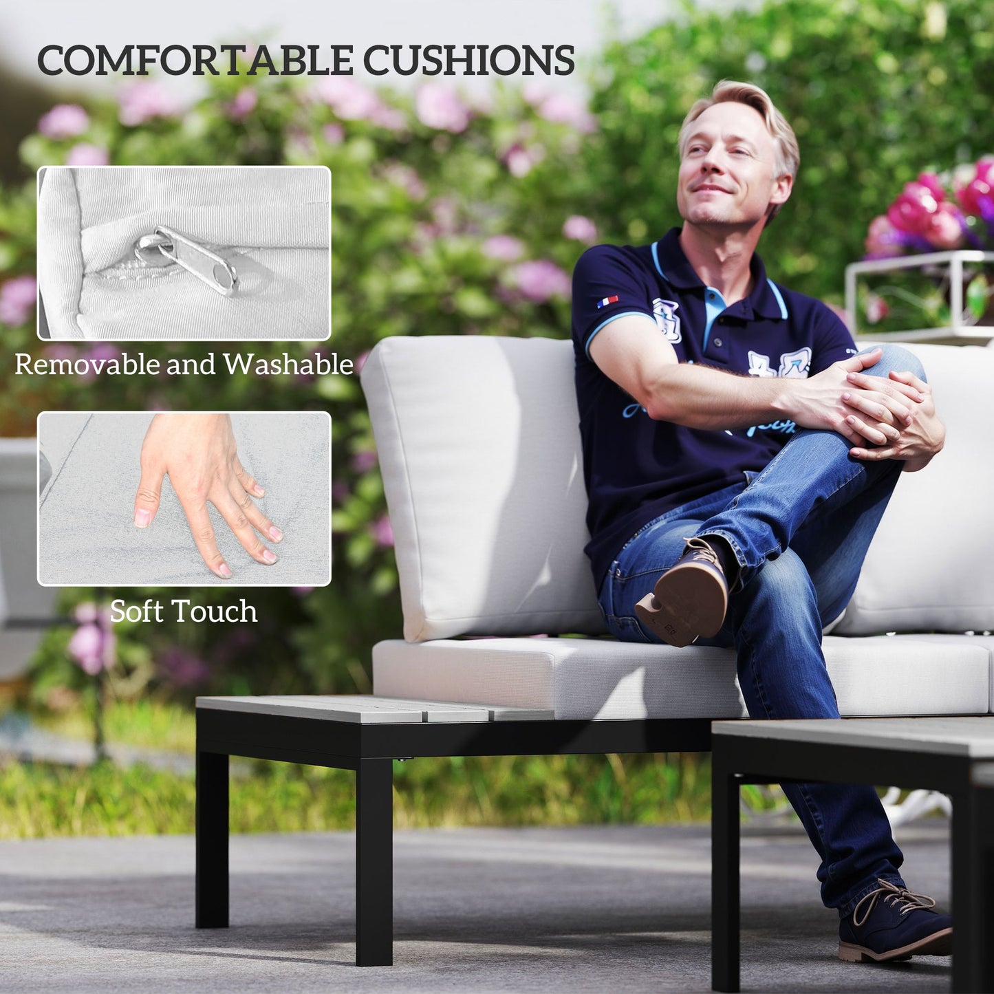 4 Seater Garden L Shaped Corner Sofa Set with Removable Thick Cushions Grey