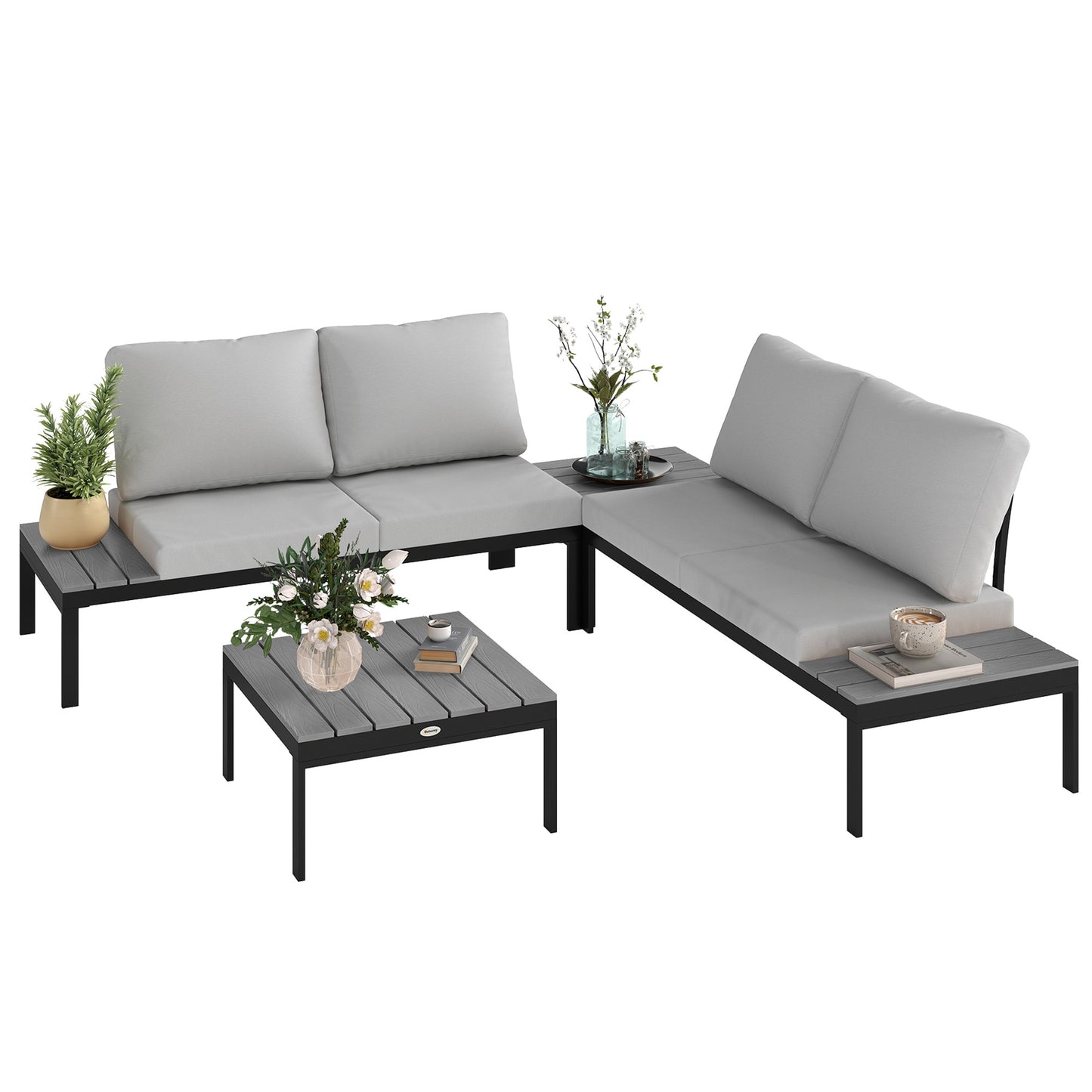 4 Seater Garden L Shaped Corner Sofa Set with Removable Thick Cushions Grey