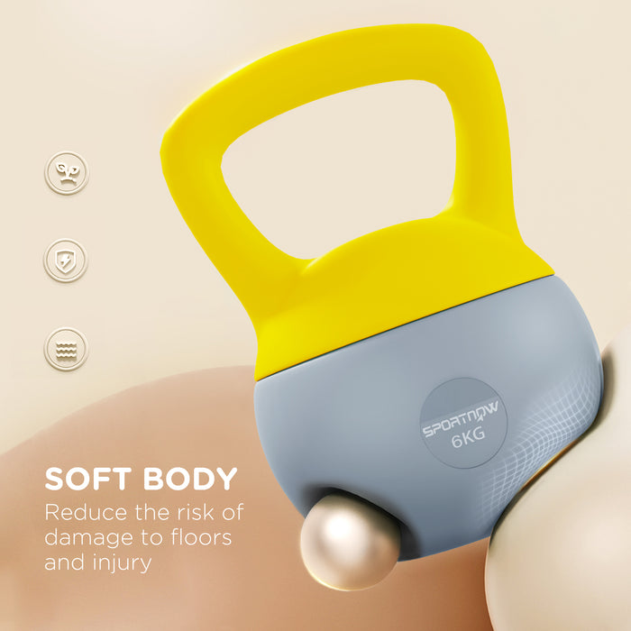 6KG Kettlebell with Soft Body and Non-Slip Handle, Yellow and Grey