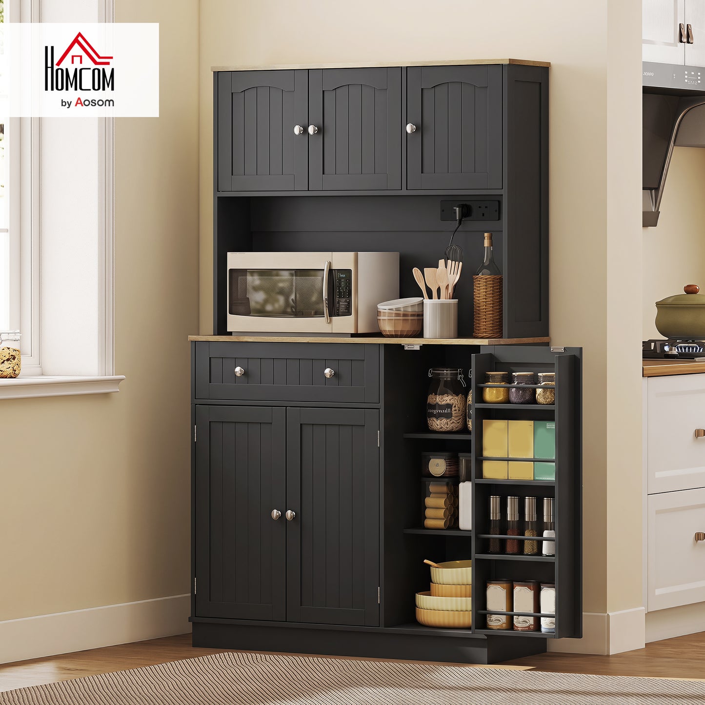 Pantry Storage Cabinet with Adjustable Shelves and 4 Door Racks