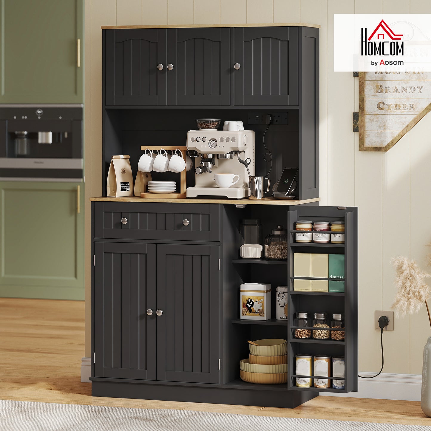 Pantry Storage Cabinet with Adjustable Shelves and 4 Door Racks
