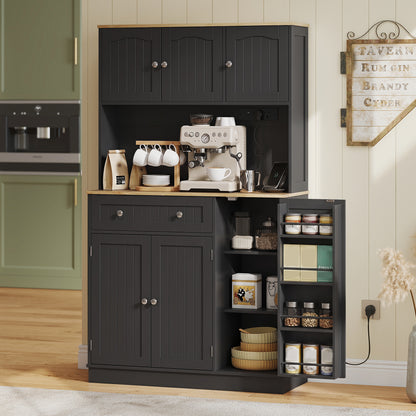 Pantry Storage Cabinet with Adjustable Shelves and 4 Door Racks