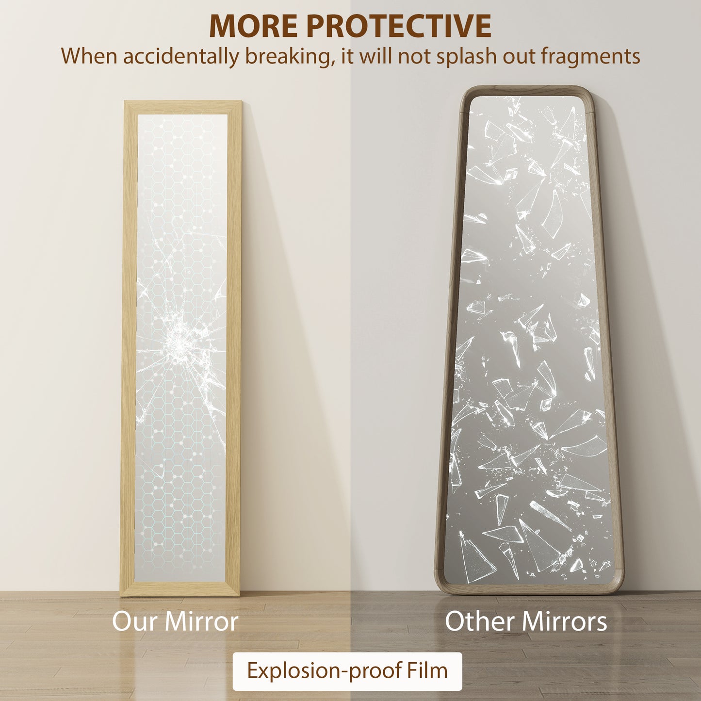 37 x 157 cm Full Length Mirror with Frame for Bedroom, Natural