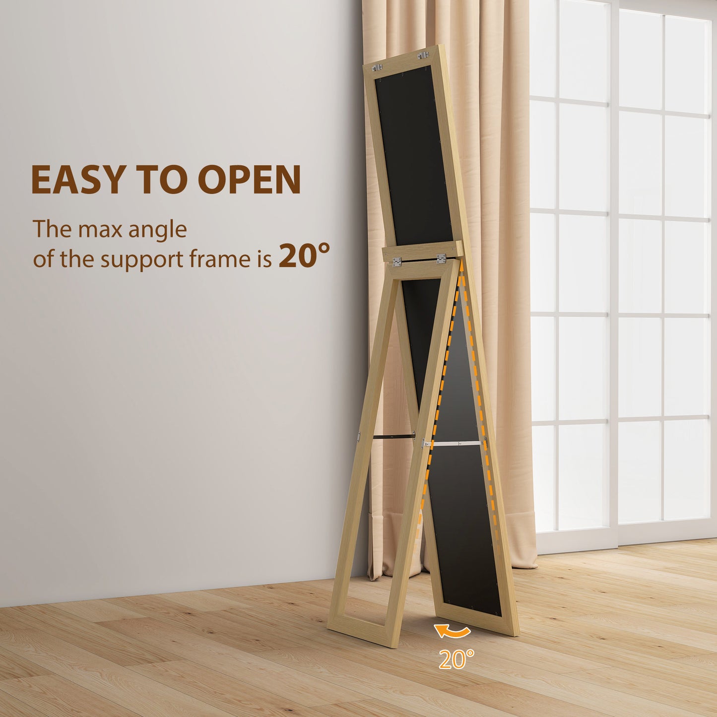 37 x 157 cm Full Length Mirror with Frame for Bedroom, Natural