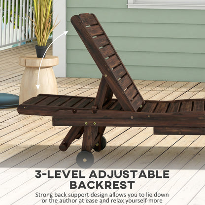 Wooden Sun Lounger Outdoor Patio Sun Bed w/ Pull-out Table
