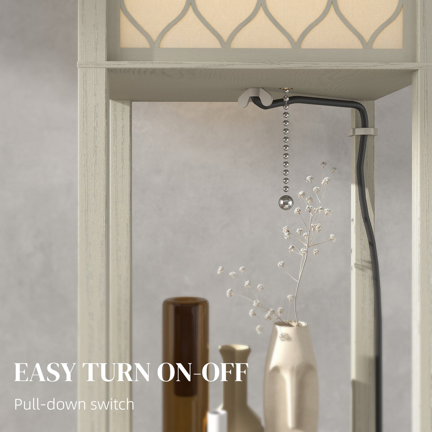 Modern Floor Lamp Light with 3 Shelves Fabric Lampshade Oak