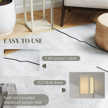 Modern Floor Lamp Light with 3 Shelves Fabric Lampshade Oak