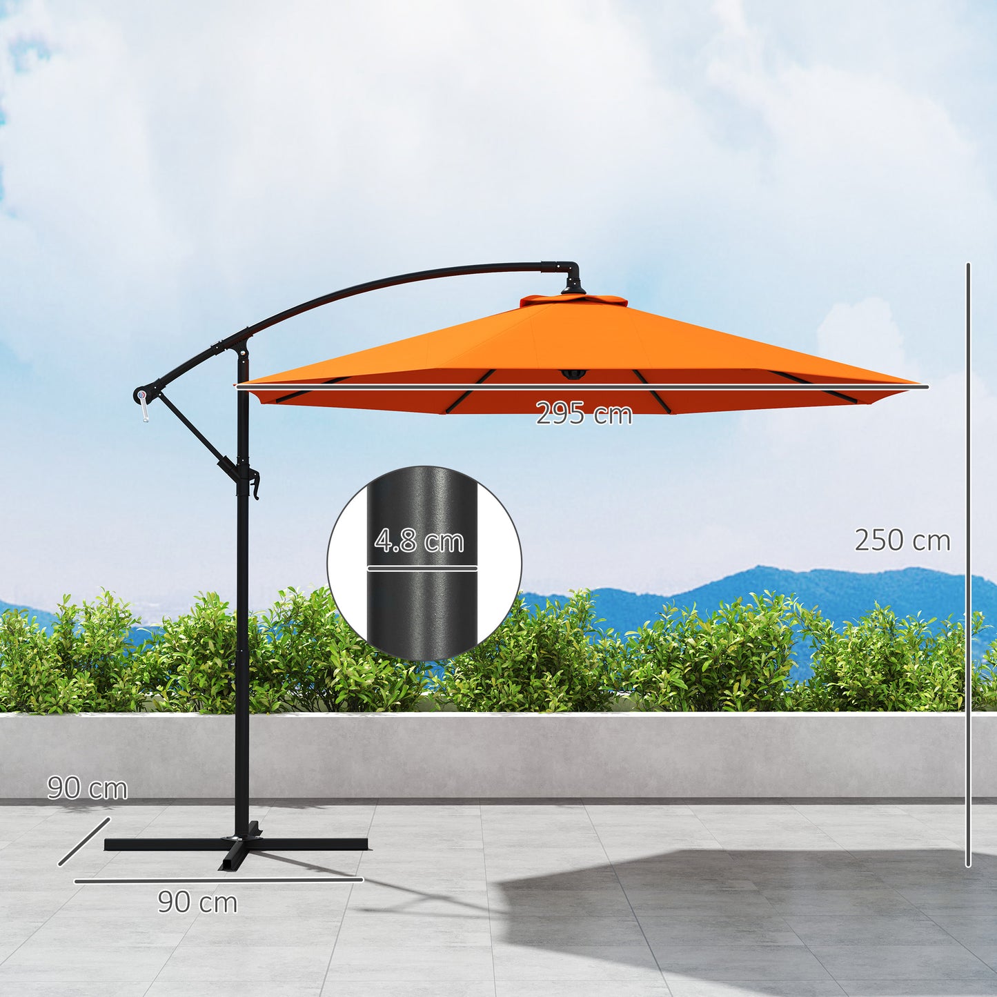3(m) Cantilever Parasol Banana Umbrella w/ Crank, Orange