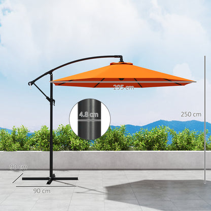 3(m) Cantilever Parasol Banana Umbrella w/ Crank, Orange