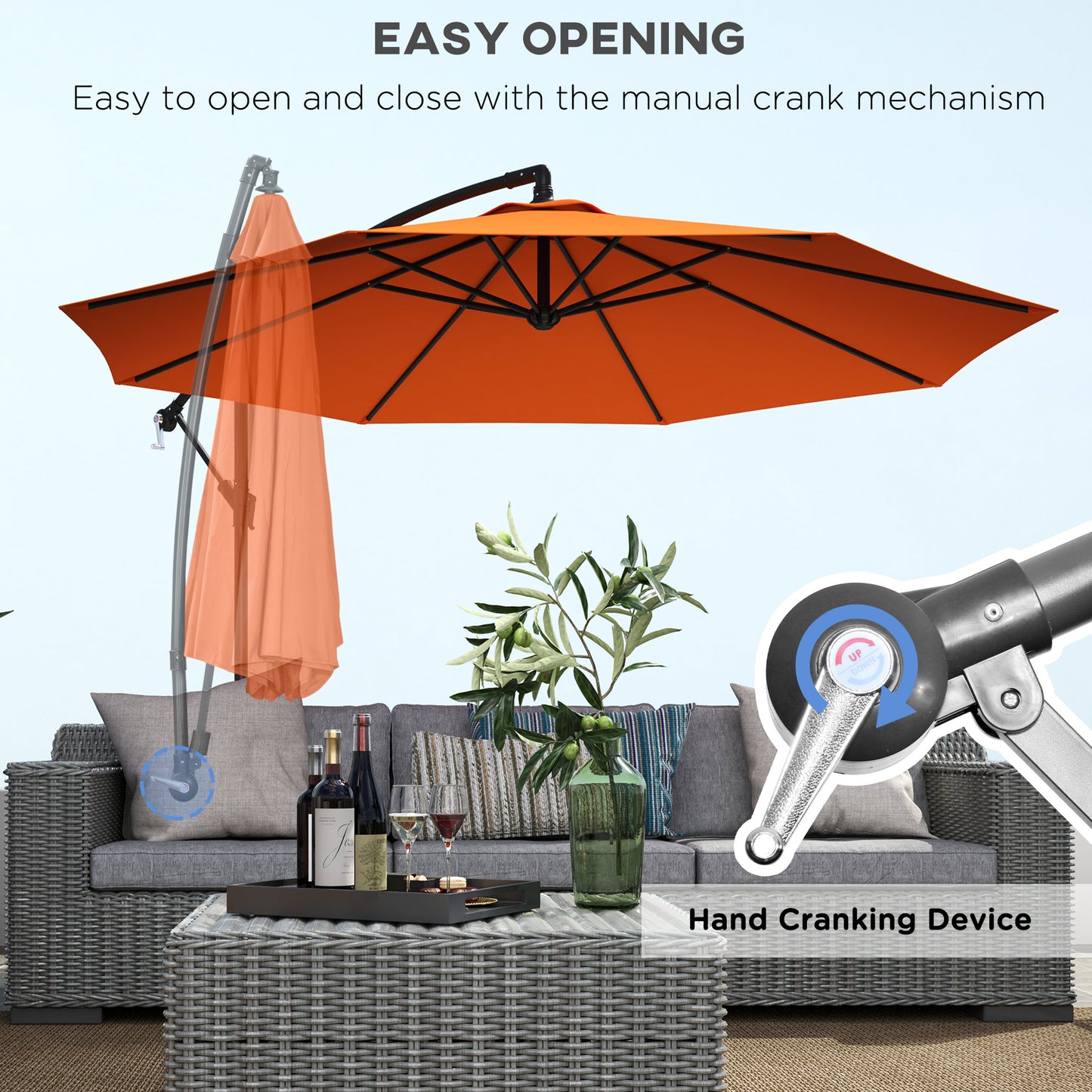 3(m) Cantilever Parasol Banana Umbrella w/ Crank, Orange