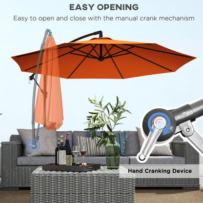 3(m) Cantilever Parasol Banana Umbrella w/ Crank, Orange