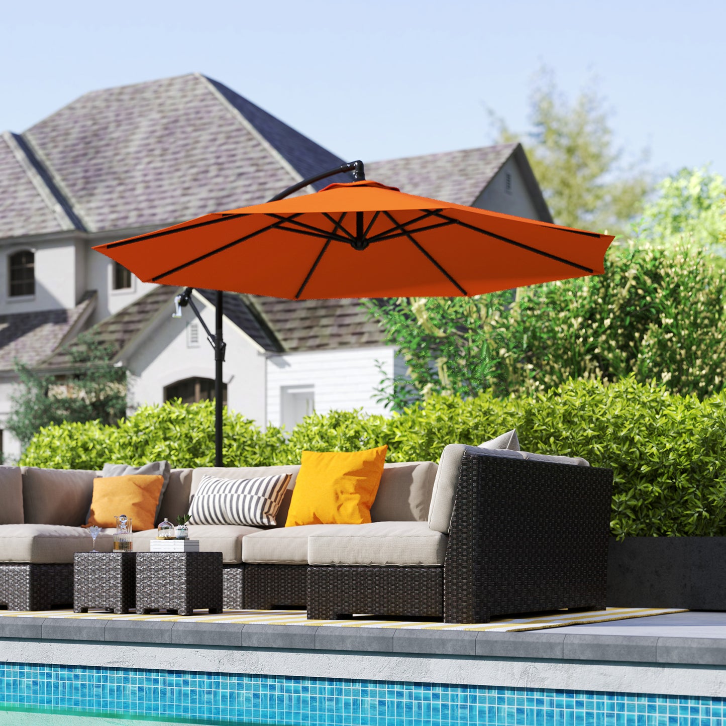 3(m) Cantilever Parasol Banana Umbrella w/ Crank, Orange