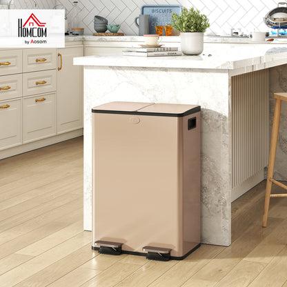 2 x 28L Dual Kitchen Bin Pedal Bin for Recycling and Waste, Gold Tone