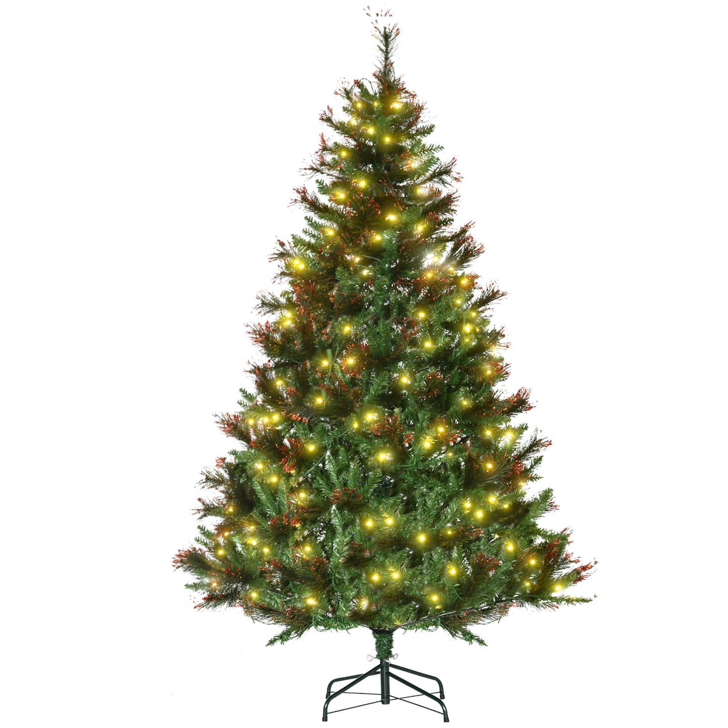 6ft Pre-Lit Christmas Tree Artificial Spruce Xmas Tree Warm White LED Holiday Décor with Metal Stand