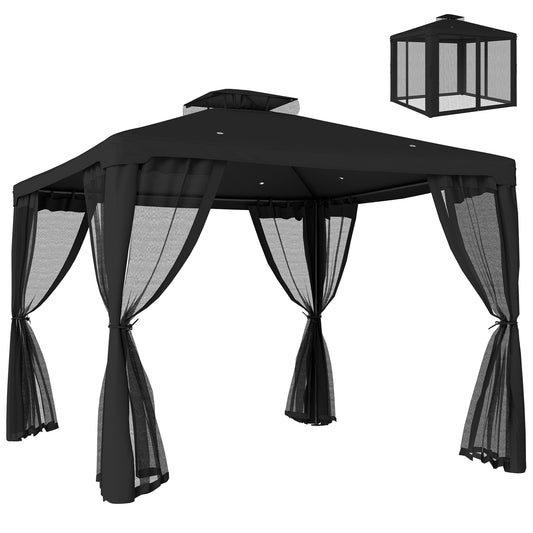 3 x 3 m Metal Gazebo Garden Outdoor 2-Tier Roof Marquee Party Black