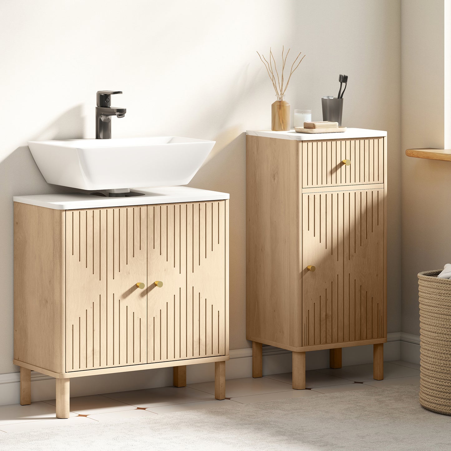 Under Sink Bathroom Cabinet for Basin without or with Pedestal, Oak