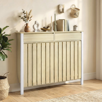 Large Radiator Cover with Drawers and Vertical Slats Oak