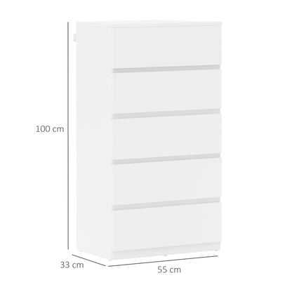 Bedroom Chest of Drawers, 5 Drawers Dresser, Drawer Unit, White