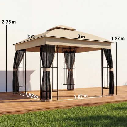 3 x 3 m Garden Gazebo with Shelves, UPF50+ Permanent Gazebo