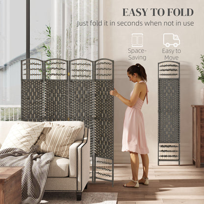 4 Panel Folding Privacy Screen with Pine Wood Frame, Dark Grey