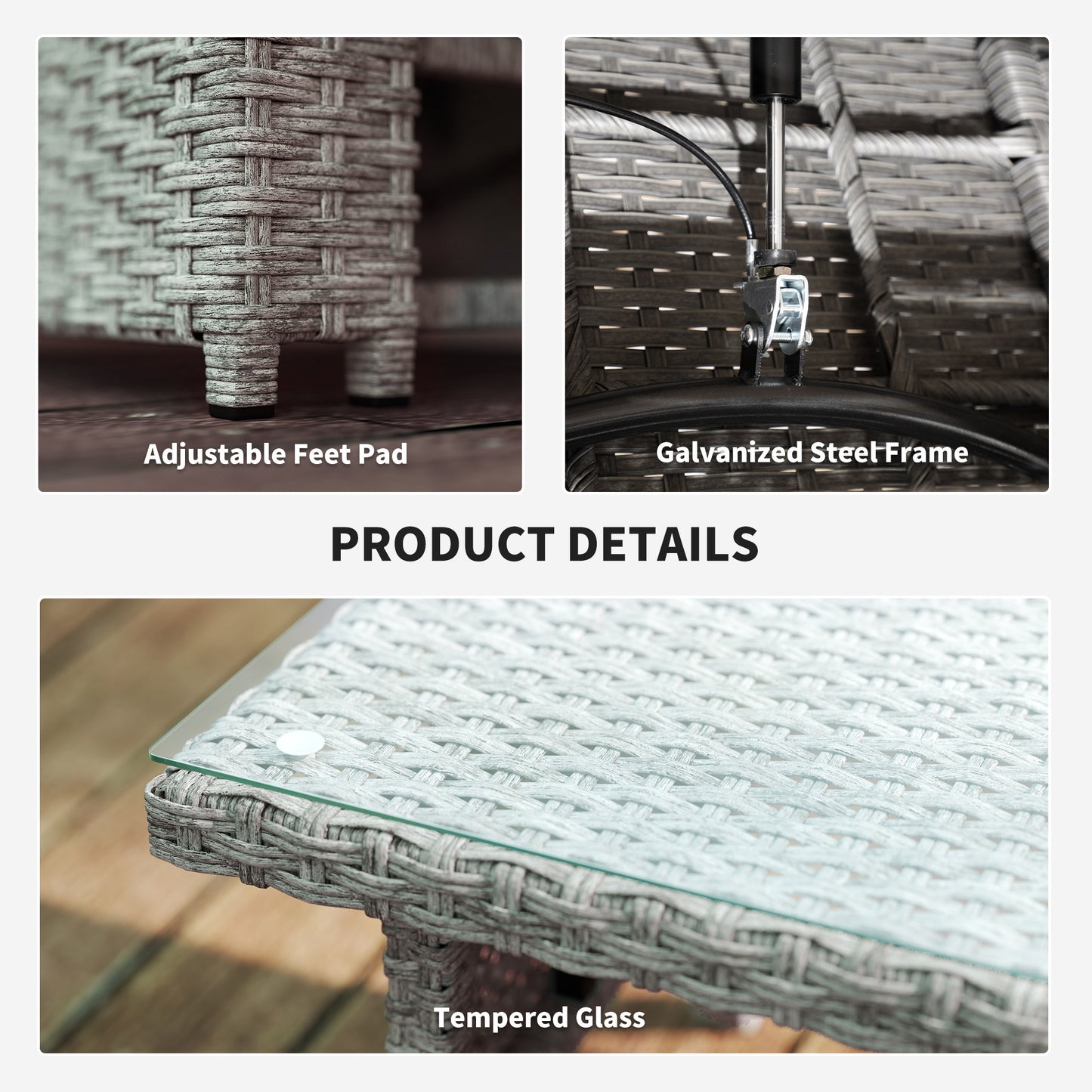 4 Piece Reclining Rattan Garden Furniture Set with Sofa, Glass Table, Blue