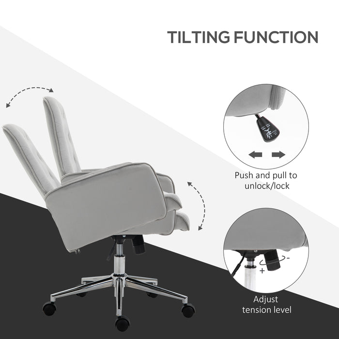 Linen Computer Chair with Armrest, Modern Swivel Chair with Adjustable Height, Grey