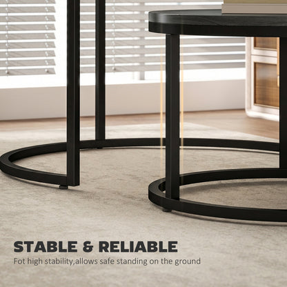 2 Pcs Stacking Coffee Table Set Steel Frame, Black Wood Grain