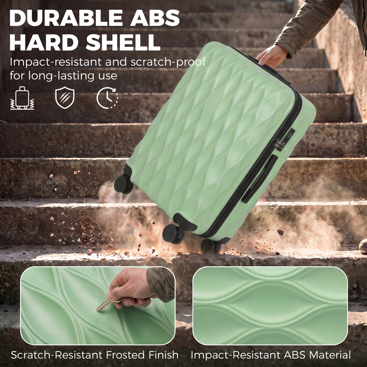 28Inch Suitcase Hard Shell Checked Luggage with TSA Lock, Green