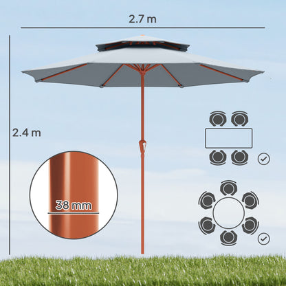 2.7 m Garden Parasol with Double Top, Light Grey