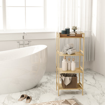 4-Tier Bamboo Bathroom Storage Shelf with Adjustable Rack, Natural