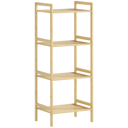 4-Tier Bamboo Bathroom Storage Shelf with Adjustable Rack, Natural