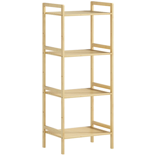 4-Tier Bamboo Bathroom Storage Shelf with Adjustable Rack, Natural
