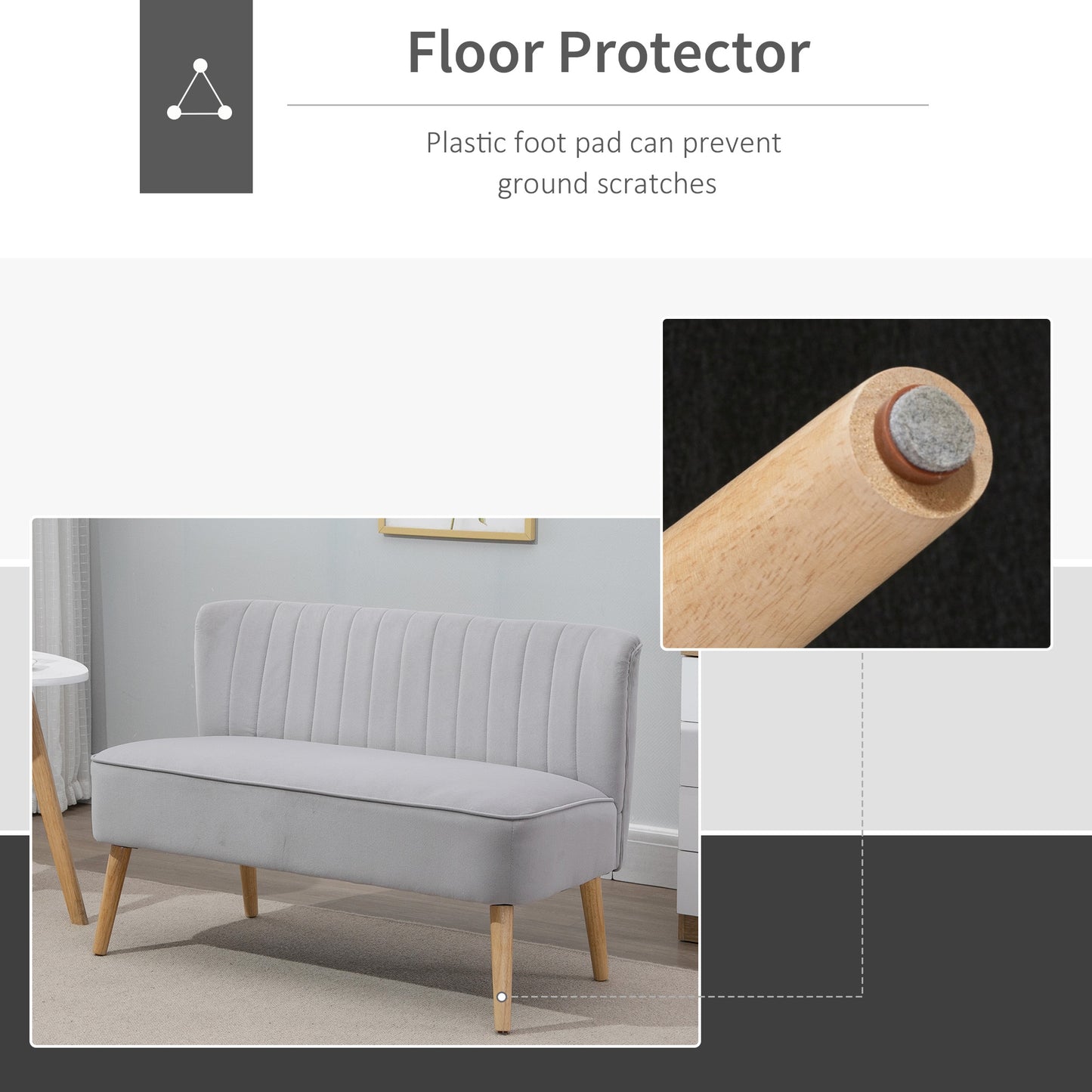 Velvet-Feel Double Sofa w/ Wood Frame Foam Padding