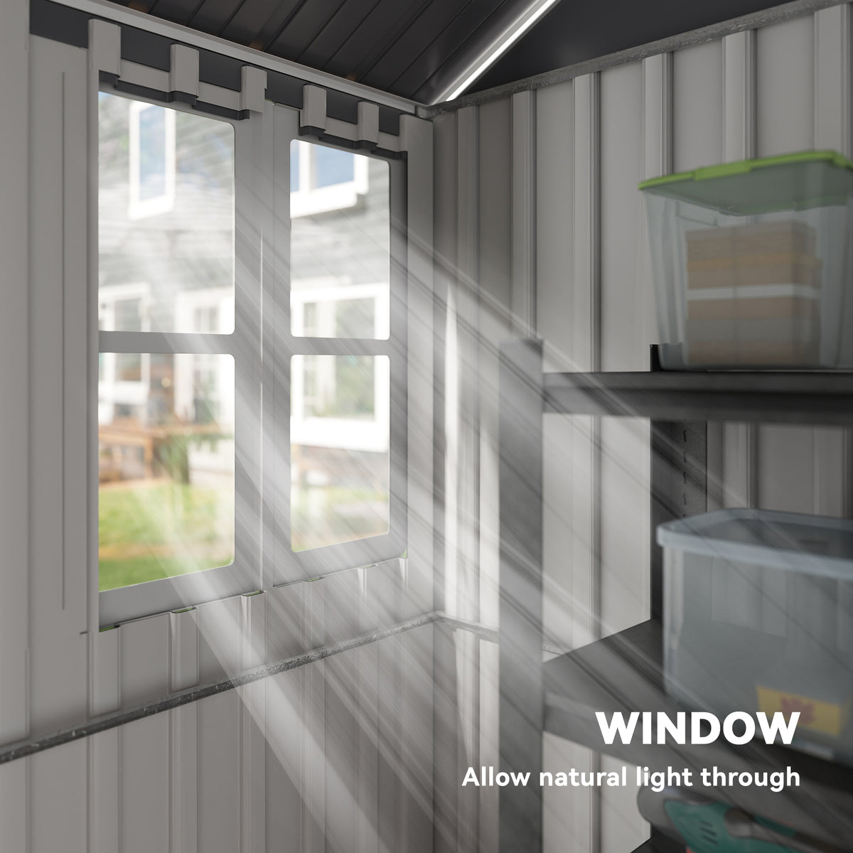 8x6ft Metal Garden Shed Outdoor Storage Shed w/ Doors Window, Grey