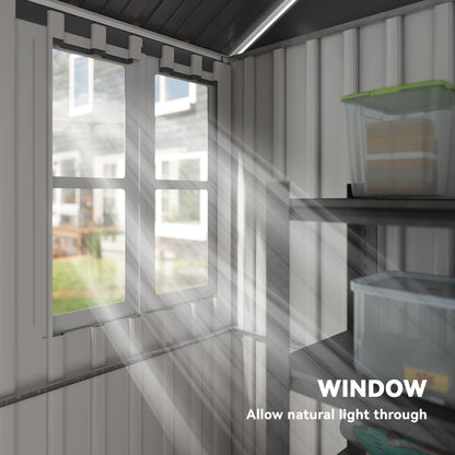 8x6ft Metal Garden Shed Outdoor Storage Shed w/ Doors Window, Grey