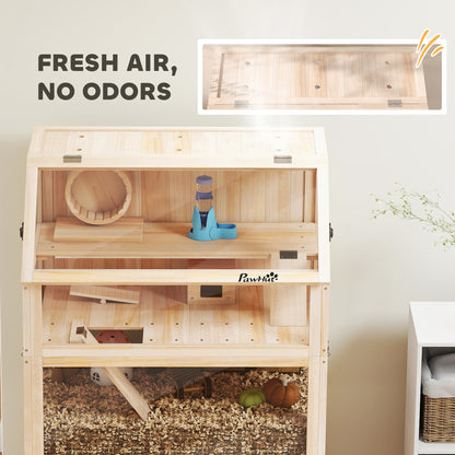 Wooden 3 Tier Hamster Cage with Storage Shelf for Dwarf, Gerbil